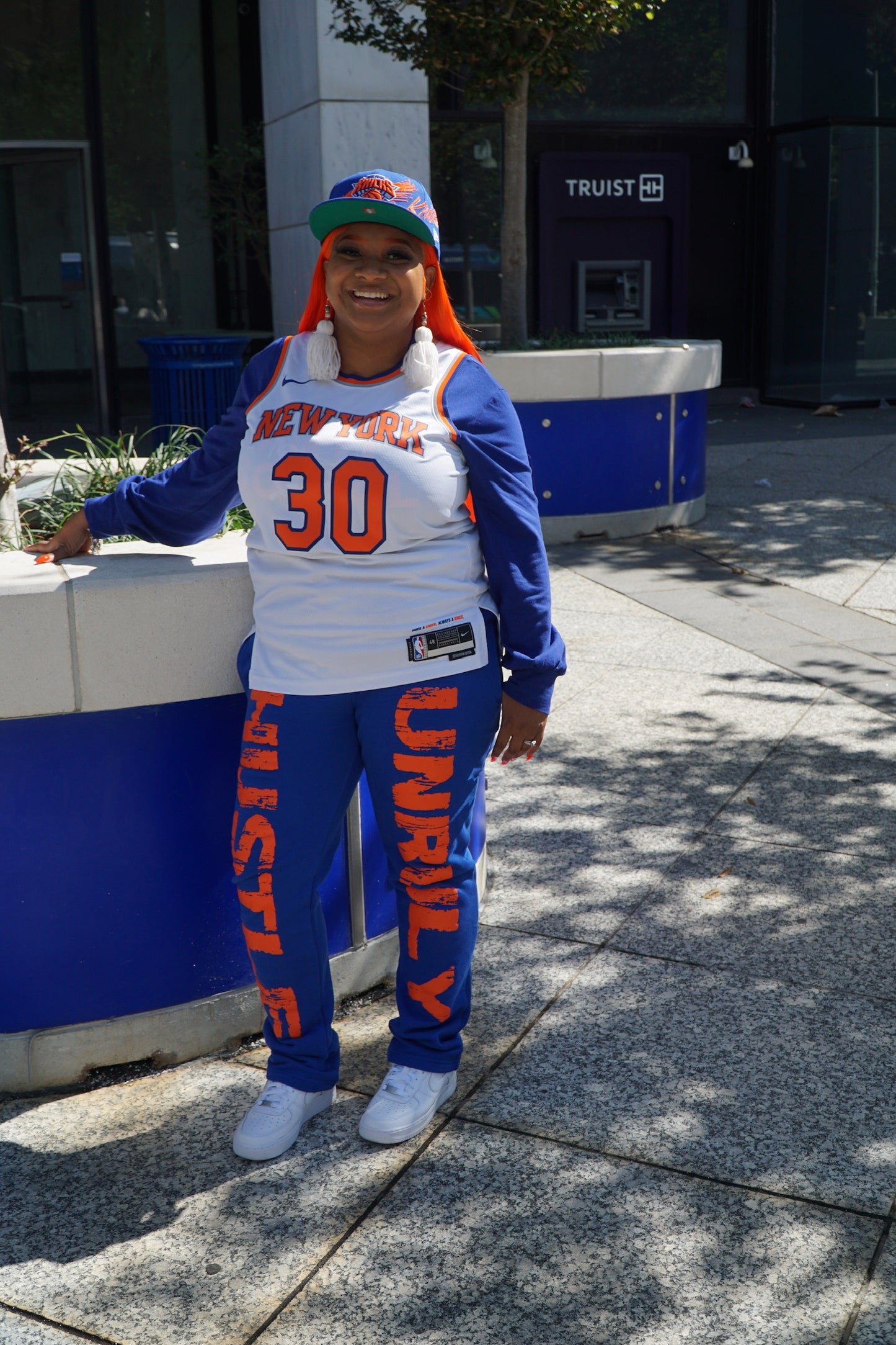 UH orange/royal blue puff print sweatpants | Unruly Hustle