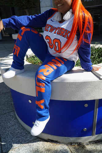 UH orange/royal blue puff print sweatpants | Unruly Hustle