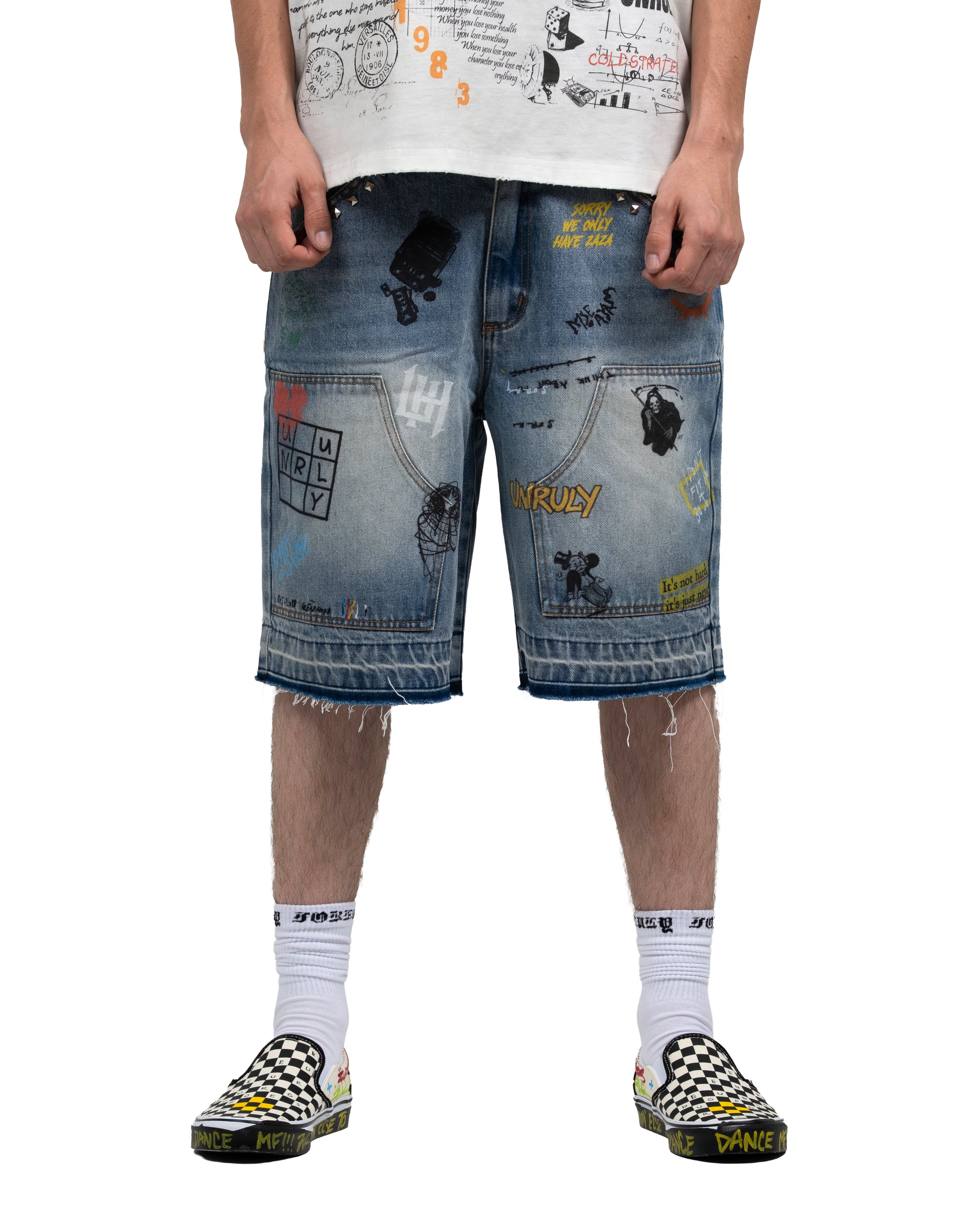 Denim carpenter graffiti jorts