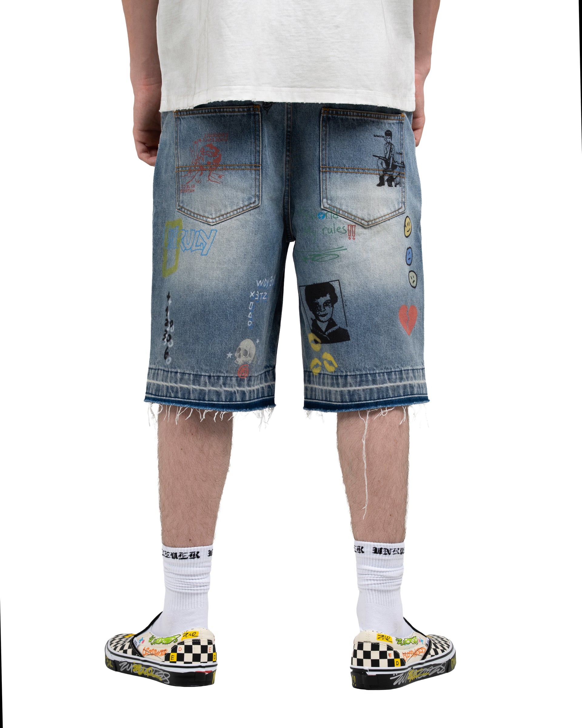 Denim carpenter graffiti jorts