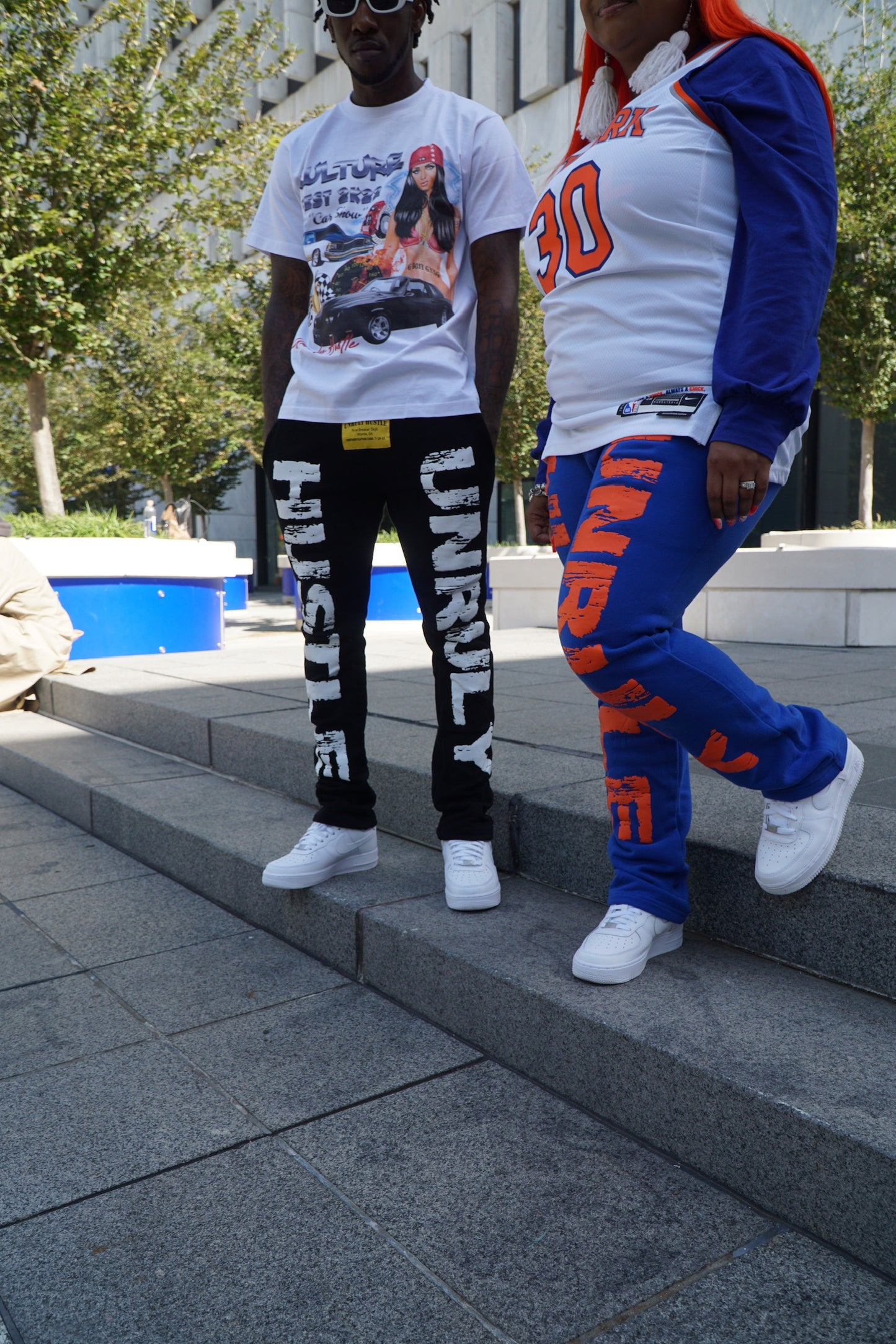 UH orange/royal blue puff print sweatpants  | Unruly Hustle