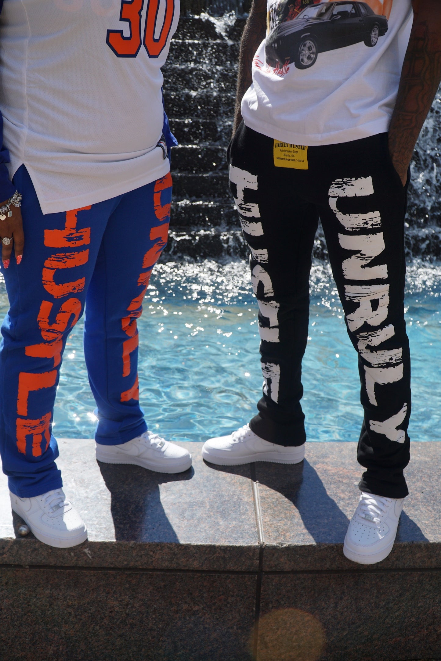 UH orange/royal blue puff print sweatpants  | Unruly Hustle