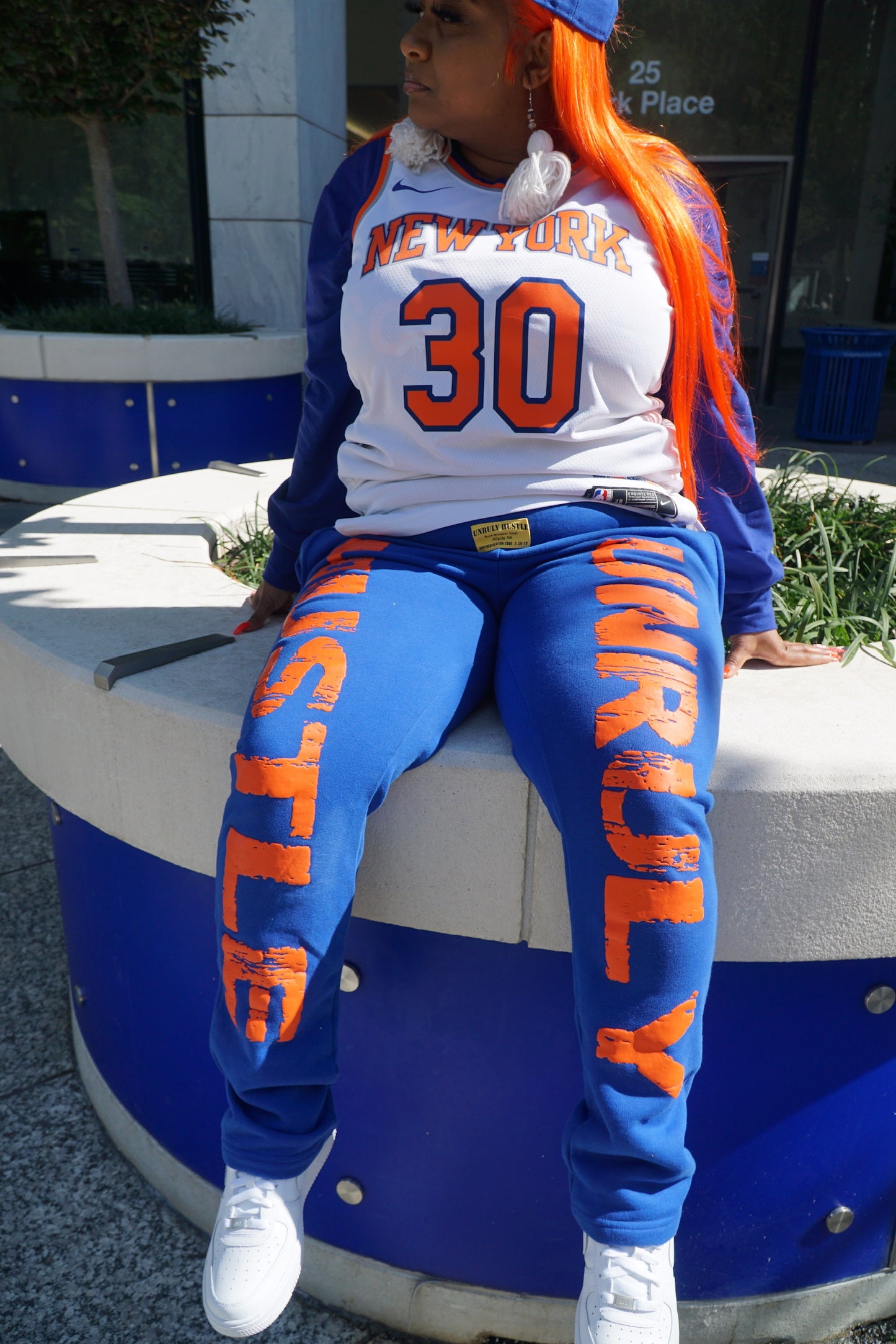 UH orange/royal blue puff print sweatpants  | Unruly Hustle