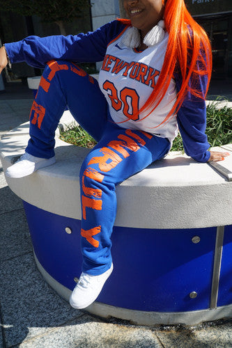 UH orange/royal blue puff print sweatpants  | Unruly Hustle